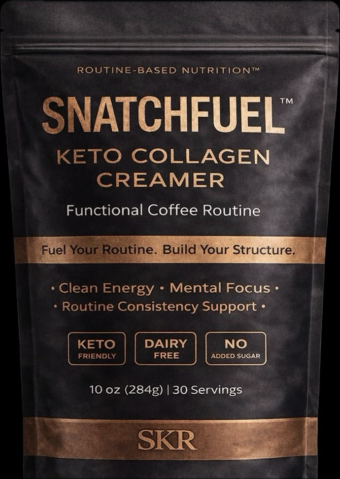 Snatchfuel Keto Collagen Creamer package on a black background